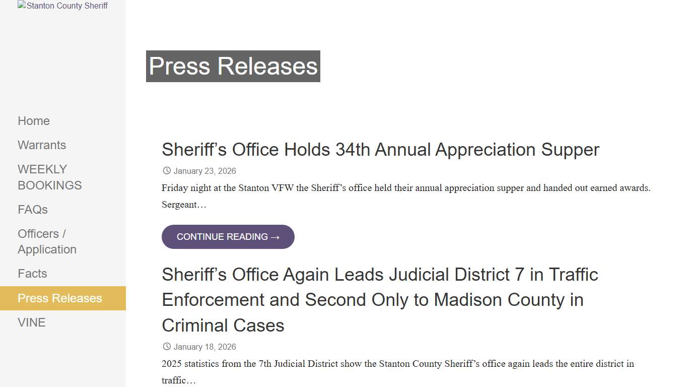 Press Releases – Stanton County Sheriff